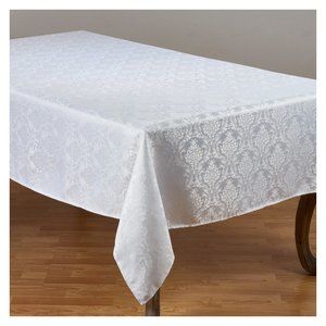 Occasion Gallery White 100% Polyester Victorian Damask Tablecloth, 70" X 104"